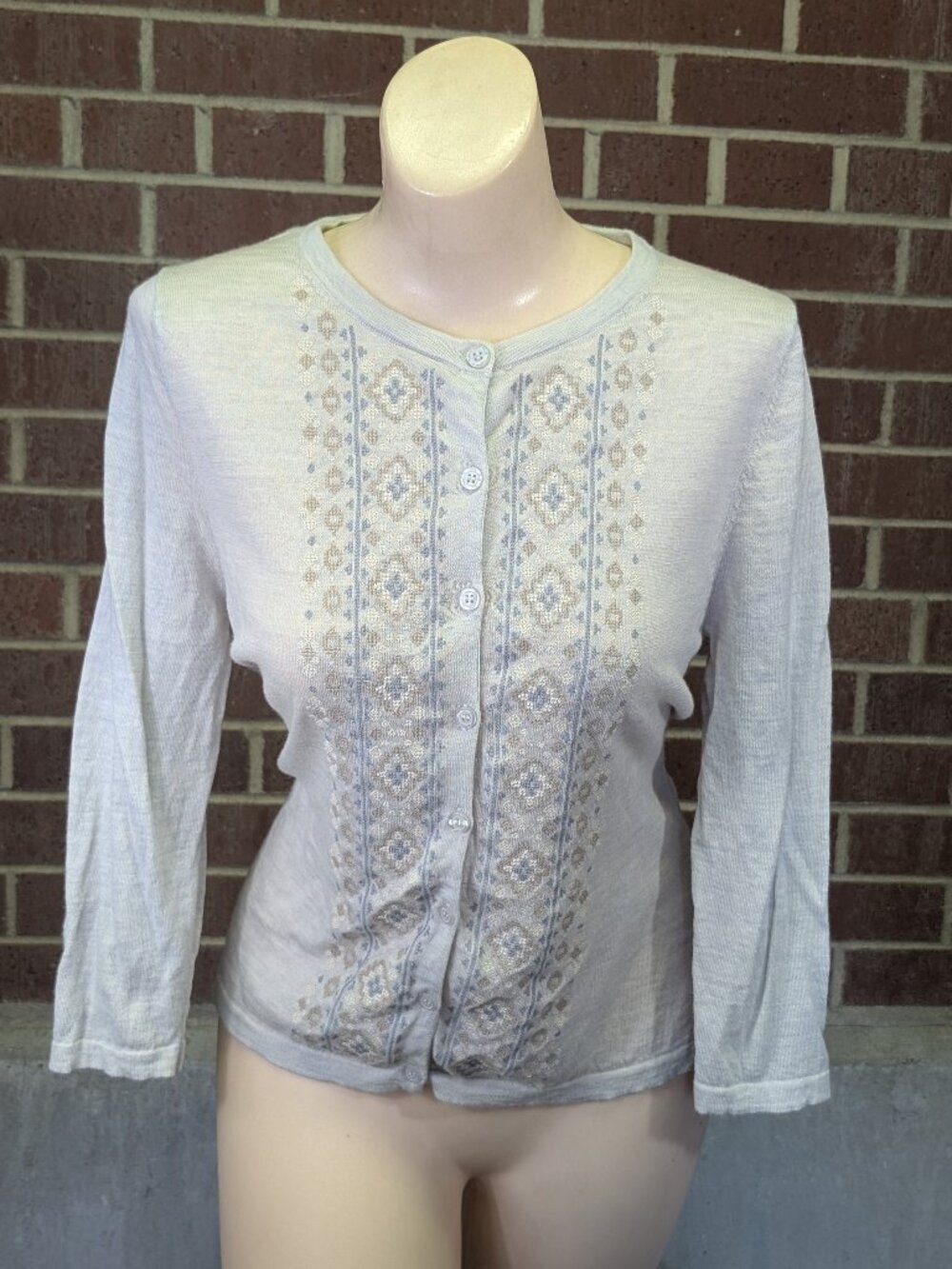 Garnet Hill Merino Wool Cardigan M Embroidered Button Front Sweater Cottagecore